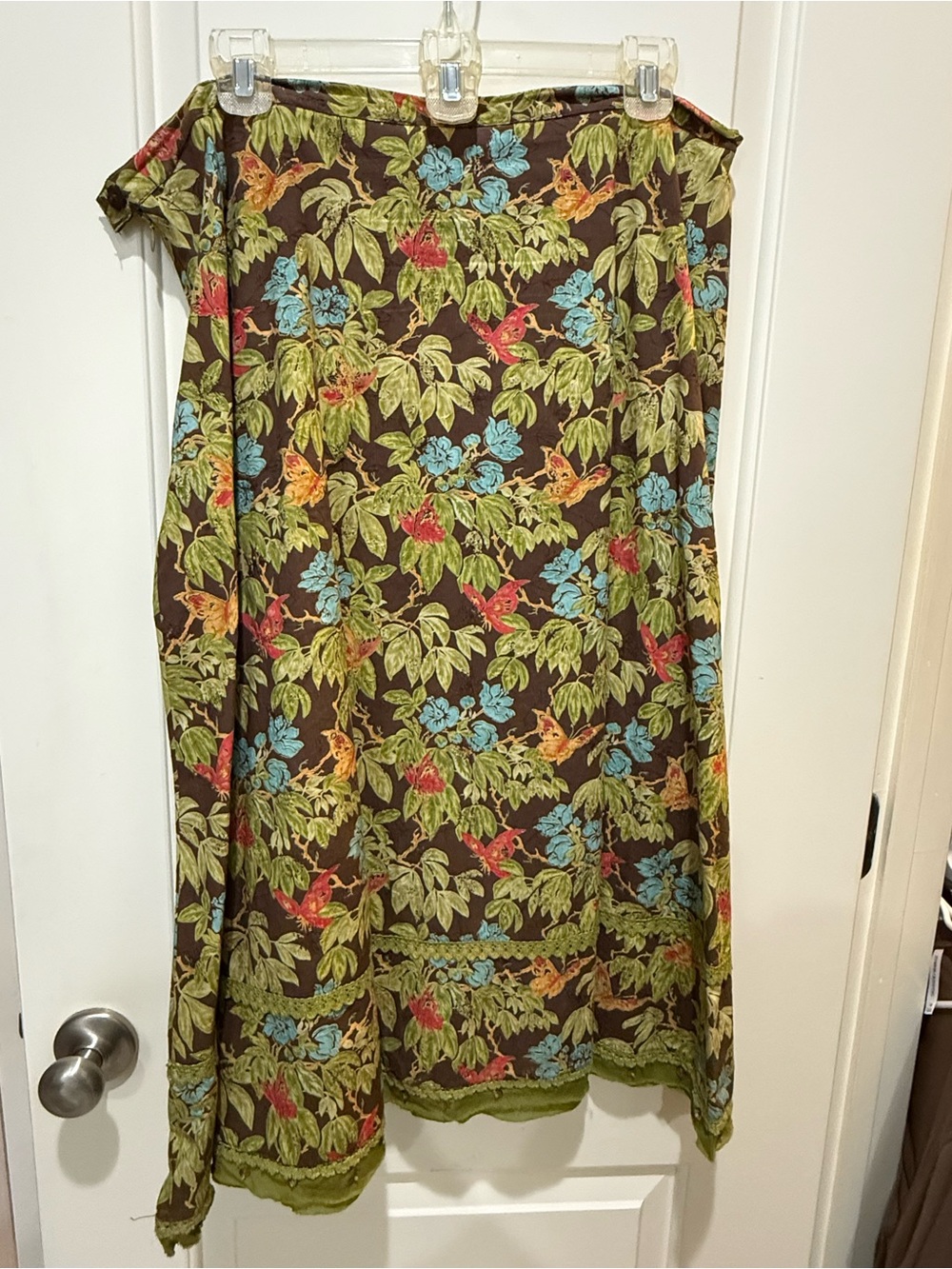 Christopher & Banks Brown Floral A-Line Skirt with Green, Blue and Red Accents